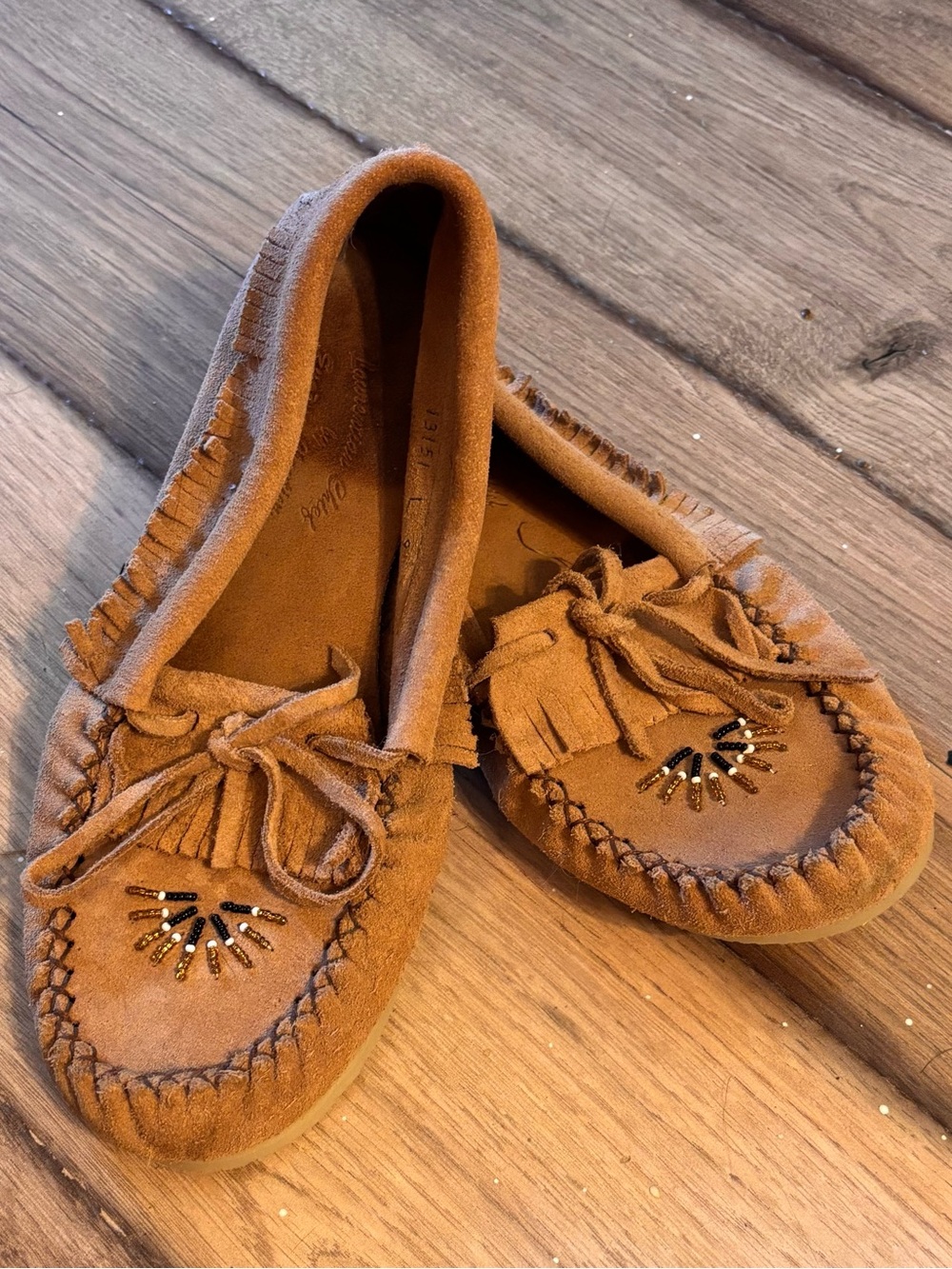 Tan Suede Moccasin Loafers w/ Bead Detail- Laurentian Chief by Eugene Cloutier